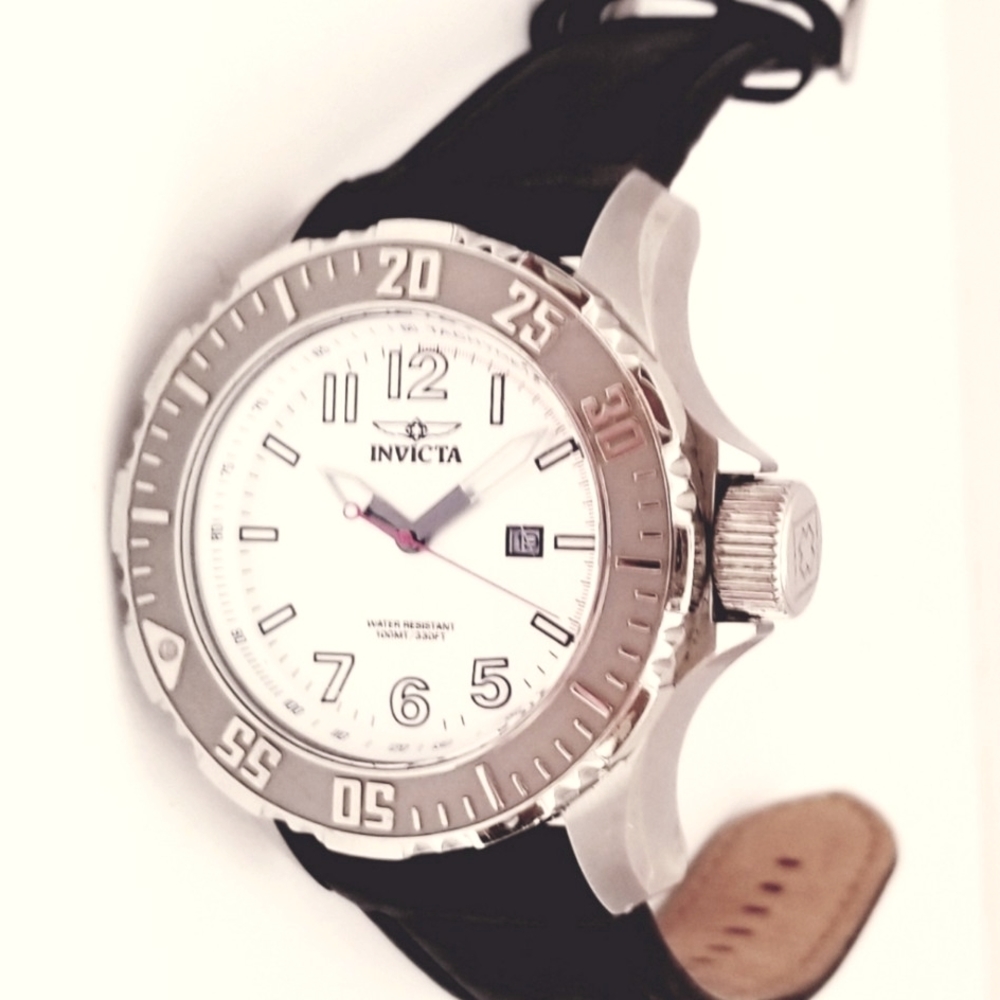 NW/OBOX INVICTA RUSSIAN DIVER WATCH/STAINLESS STEEL W/BLACK LEATHER BAND/